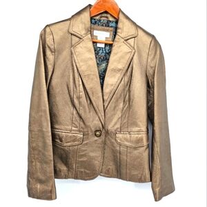 Worthington Bronze Metallic Leather Blazer Jacket Womens Size Small
